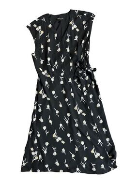 Banana Republic Black Sleeveless  Floral Wrap Midi Dress w/ Tie Waist. Size 10.